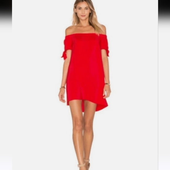 AMANDA UPRICHARD 100% Silk Desiree Off The Shoulder Mini Dress. Candy Red. SM - Picture 4 of 12